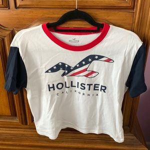 Hollister Red White & Blue Oversized Cropped Tee, Size Small